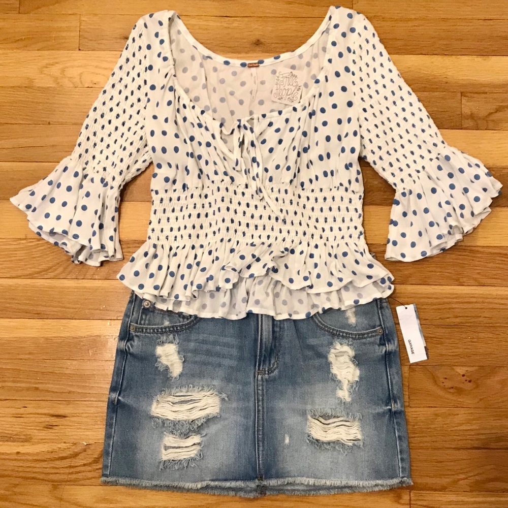 FREE PEOPLE Polka Dot Smocked Blouse